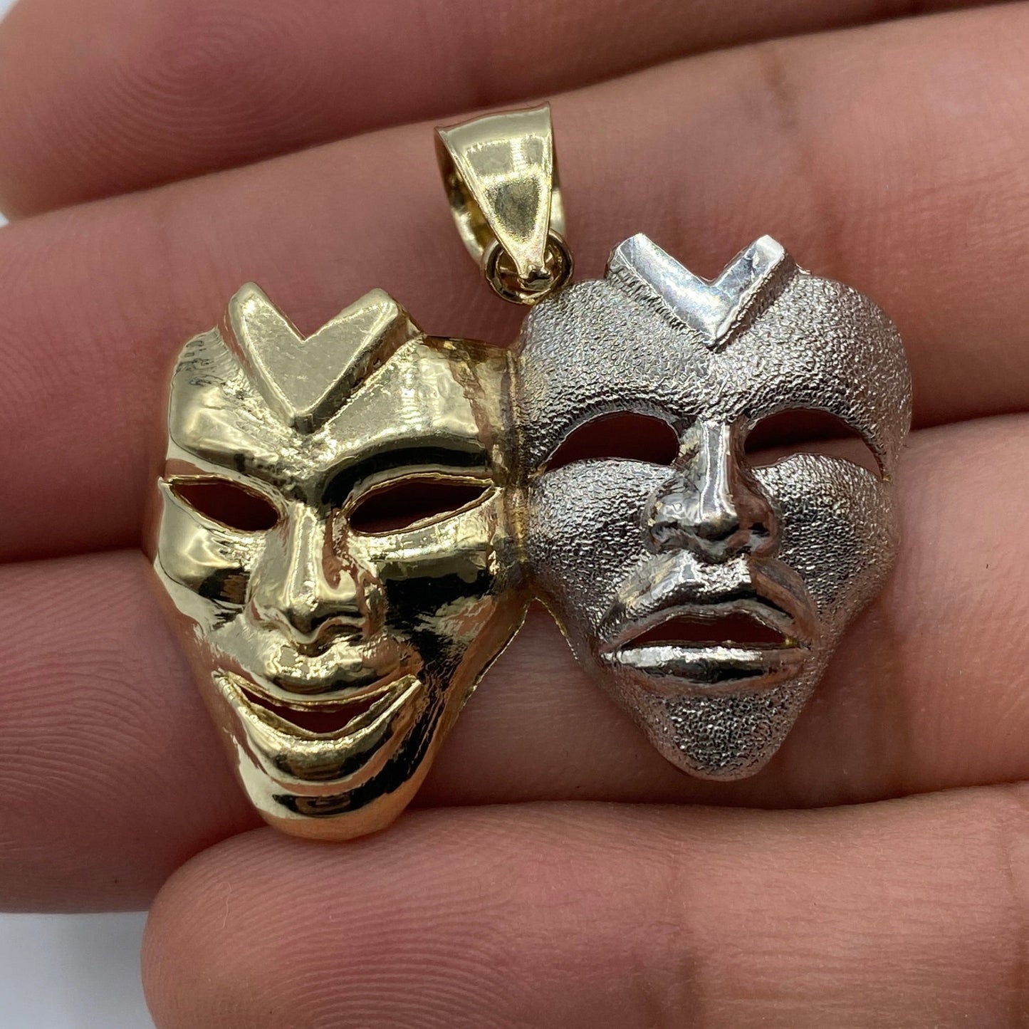 10K Laugh Now Cry Later Pendant 1.4"