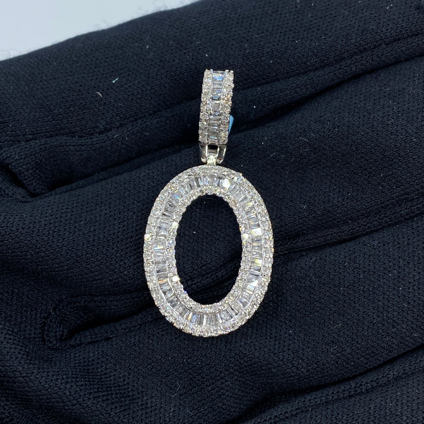 14K Initial O Diamond Baguette Pendant