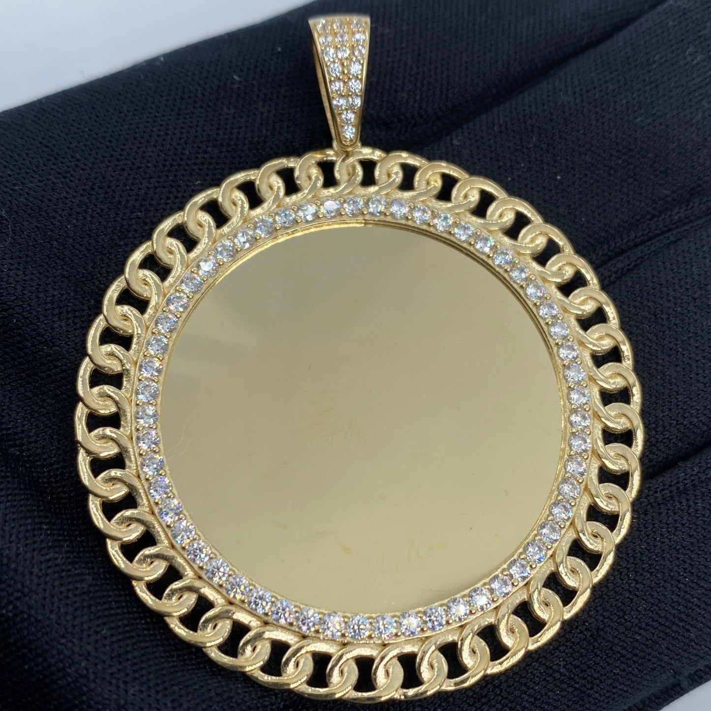 14K Cuban Round Picture Photo Pendant