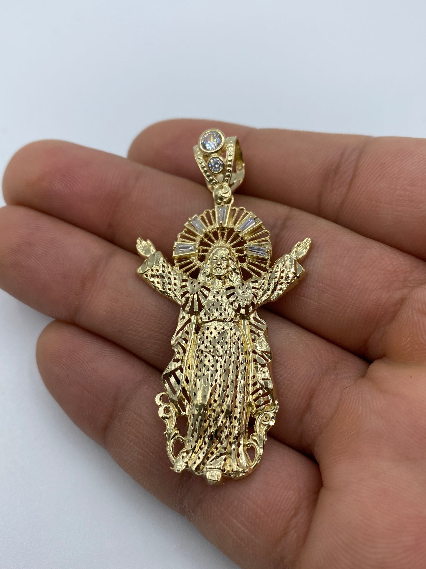 14K Jesus With Halo Pendant 2.25"
