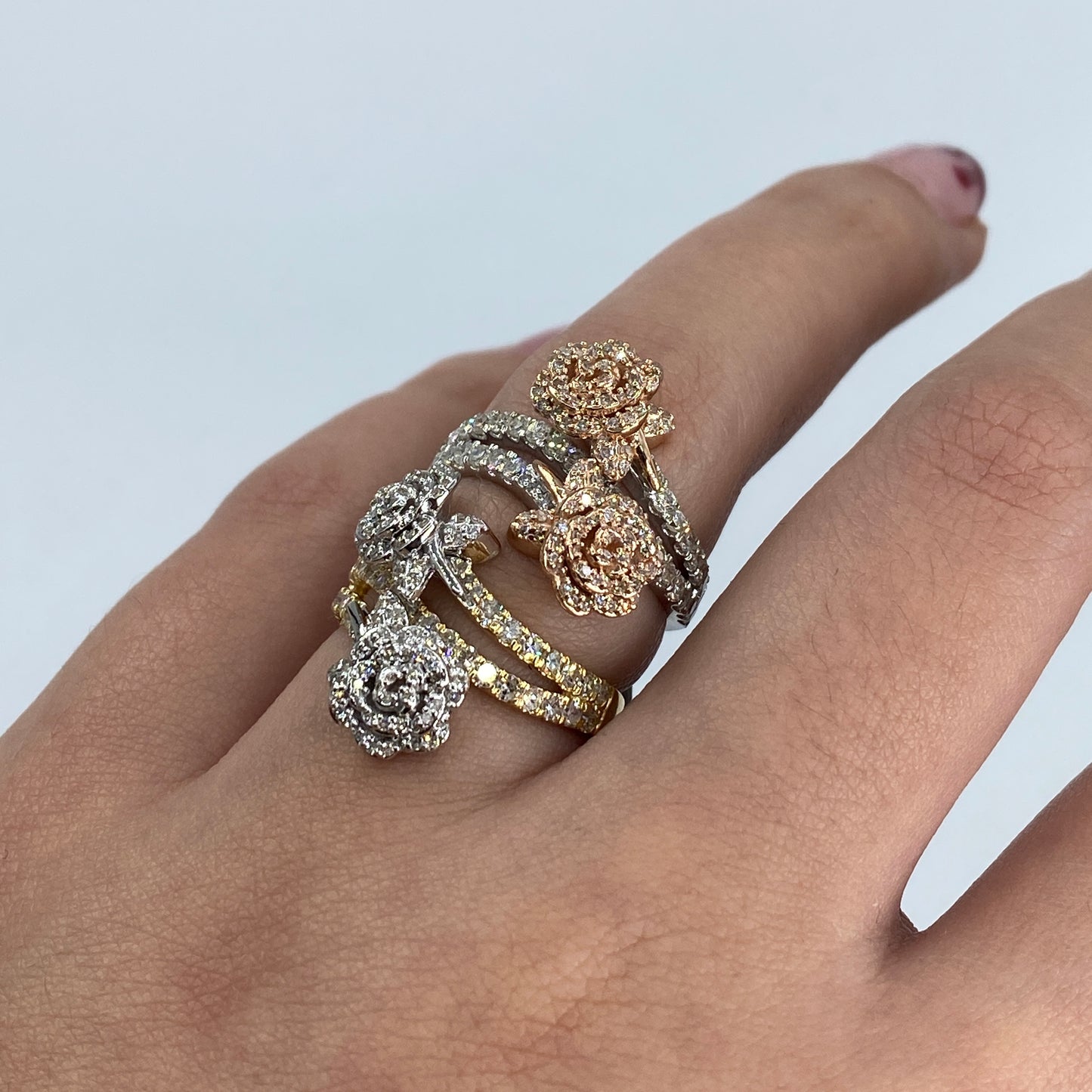 14K Two-Tone Flower Diamond Ring