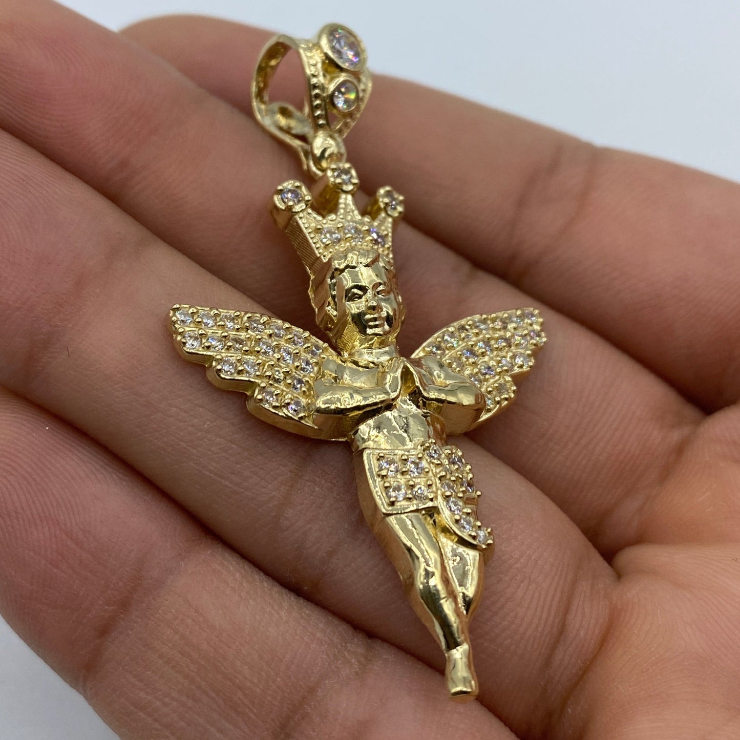 14K Baby Angel With Crown Pendant