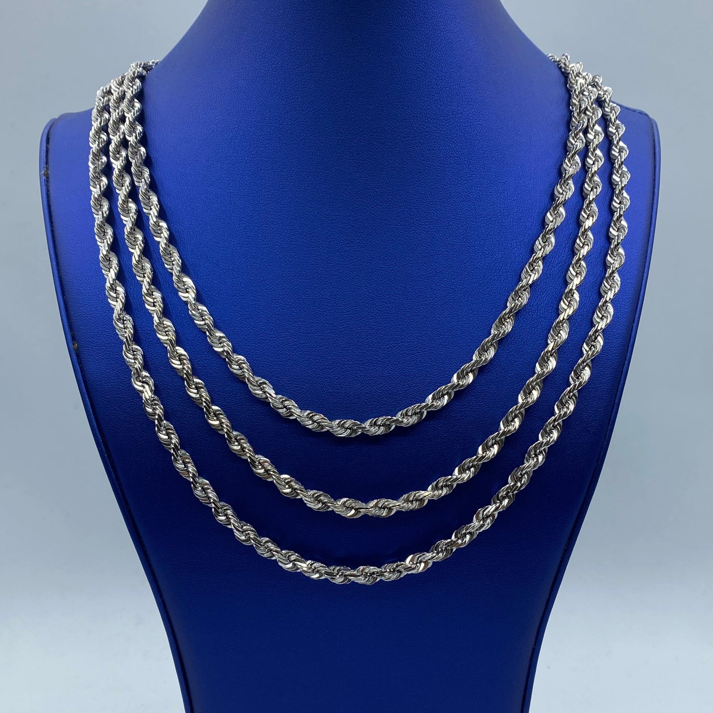Rope Chain Necklace Real 10K White Gold Full Collection