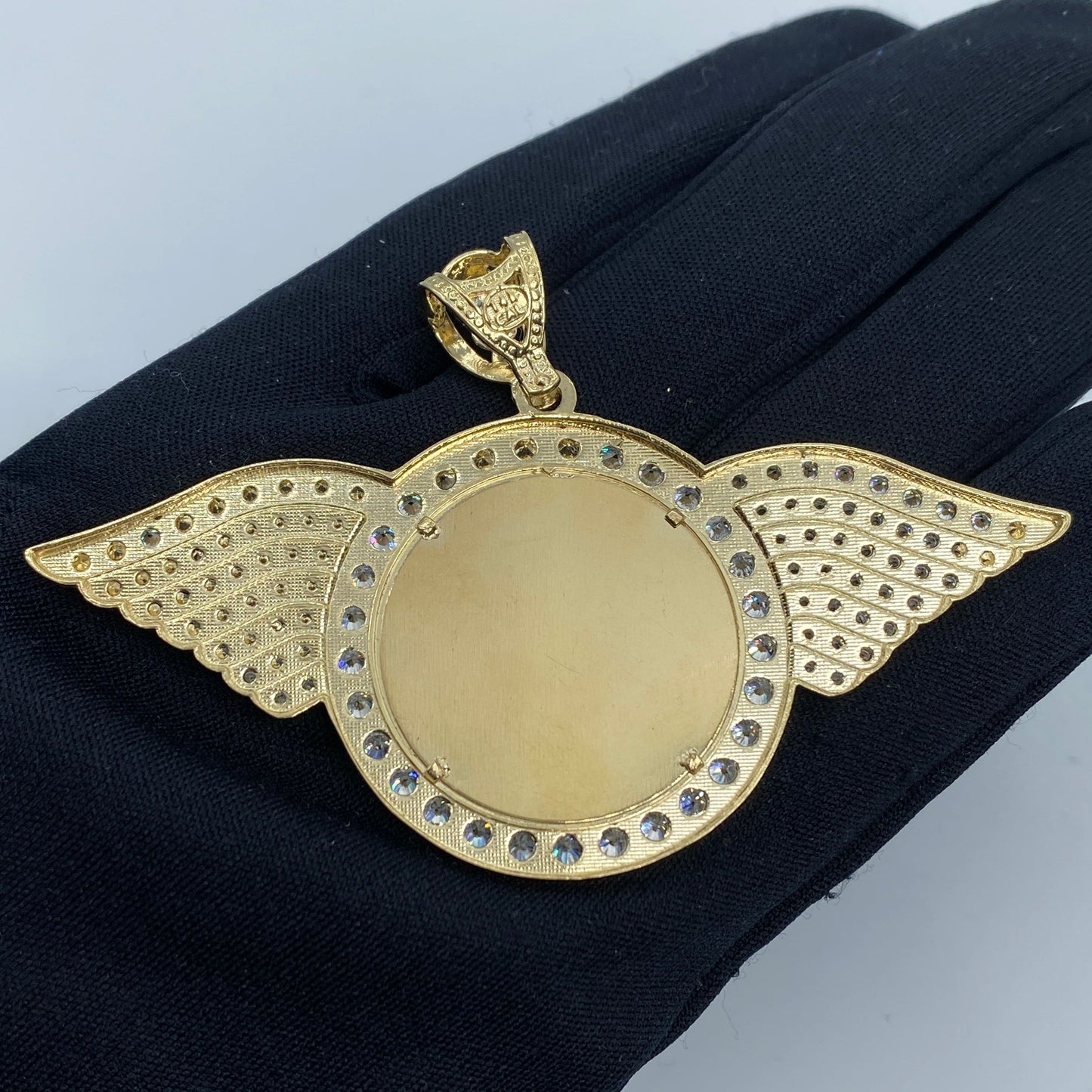 14K Circle Angel Wings Picture Photo Pendant