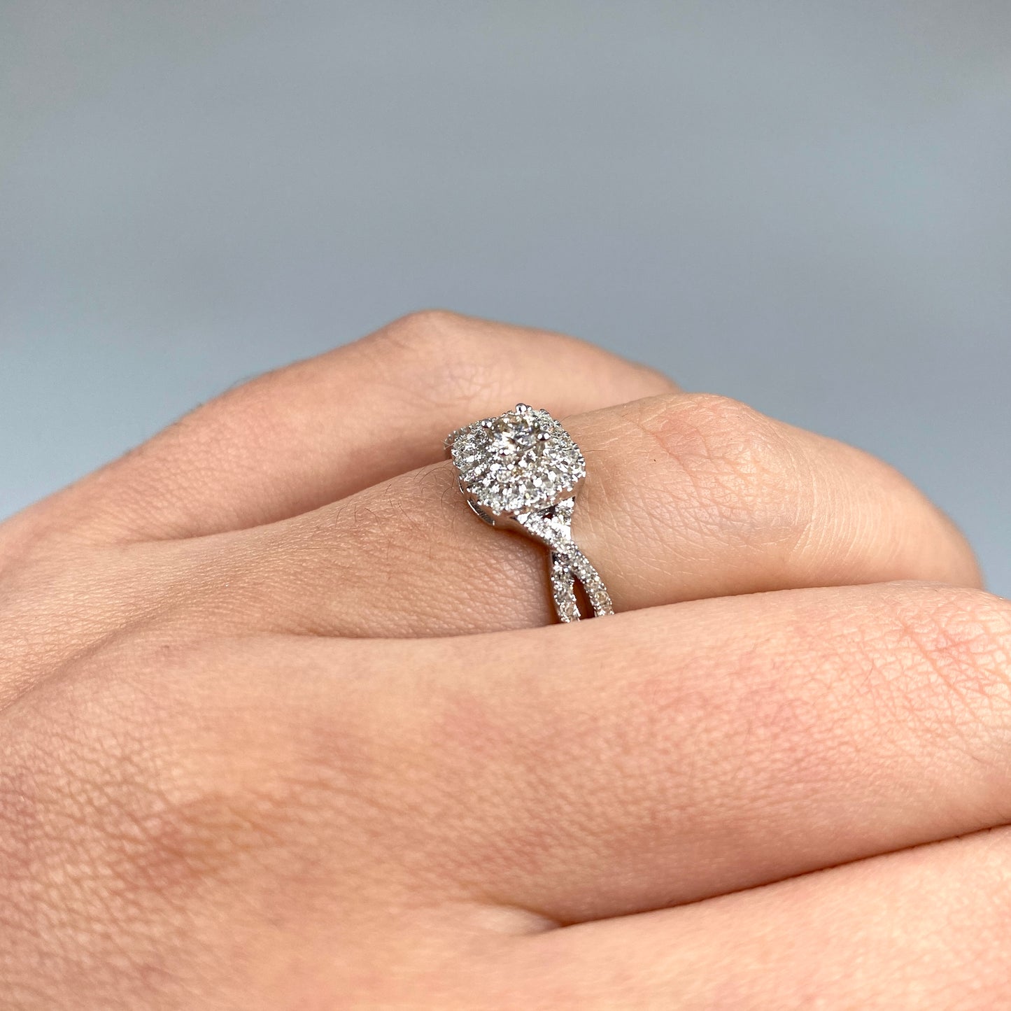 14K Square Large Center Stone Spiral Diamond Engagement Ring