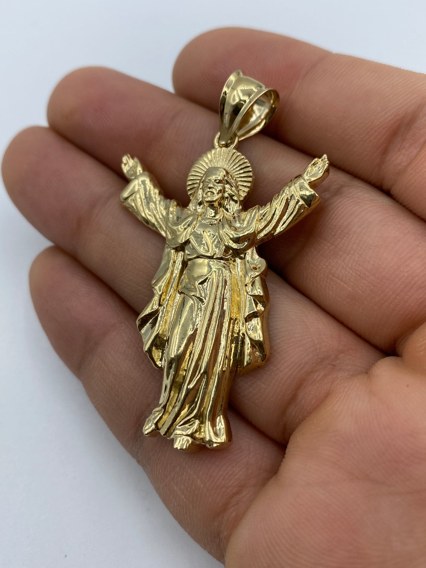 14K Jesus With Halo Pendant 2.2"