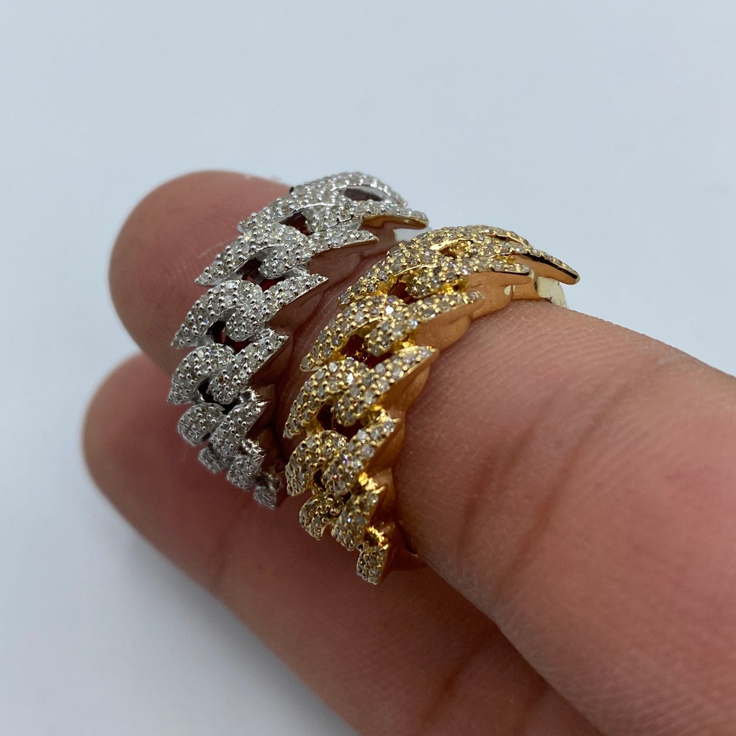 14K Gold 9MM Cuban Thorn Link Diamond Ring