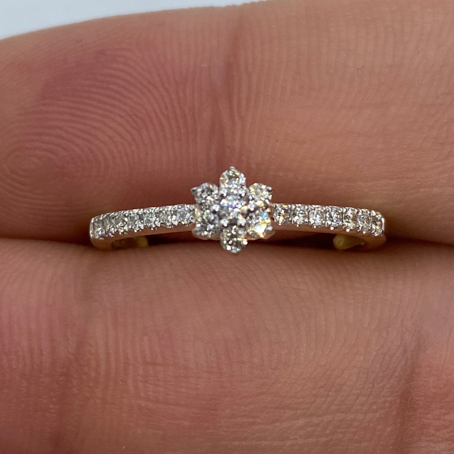 14K Small Flower Diamond Engagement Ring