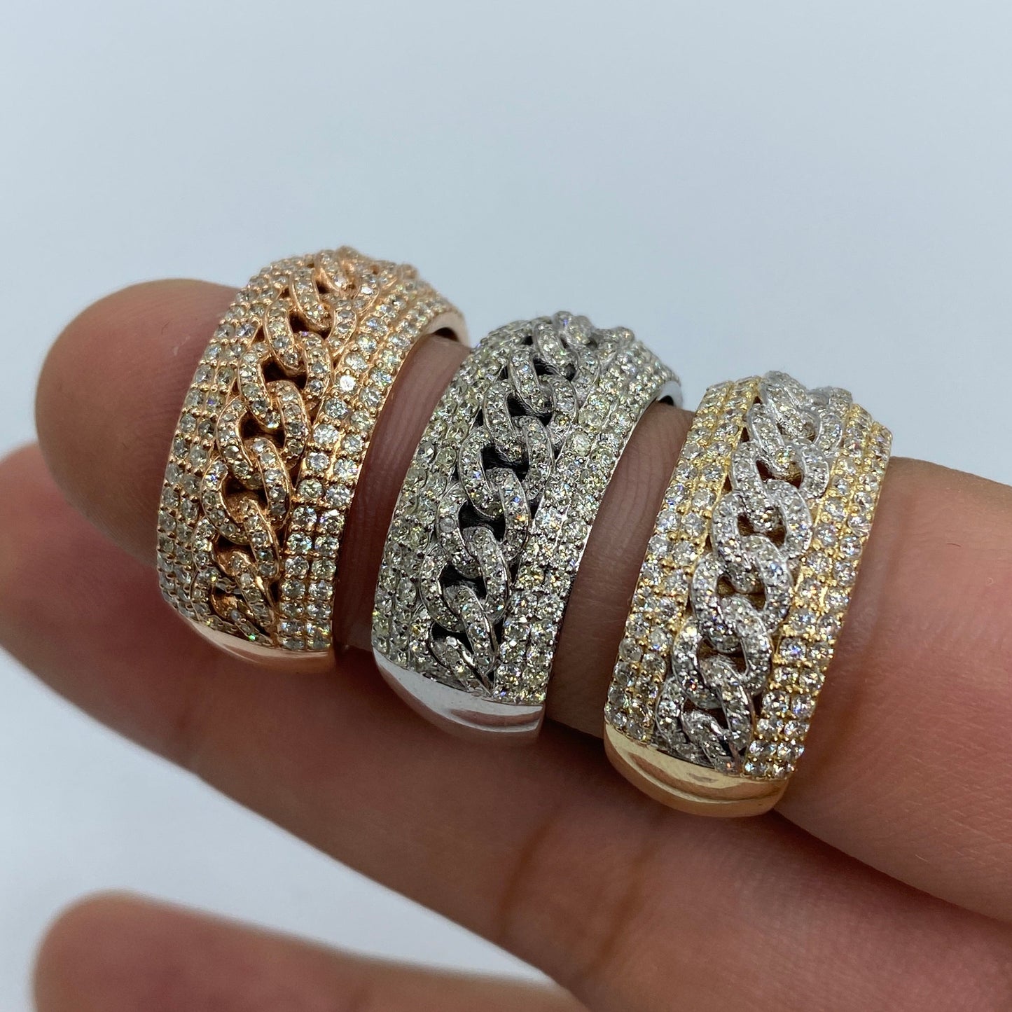 14K Gold 10MM Iced Cuban Link Banded Diamond Ring