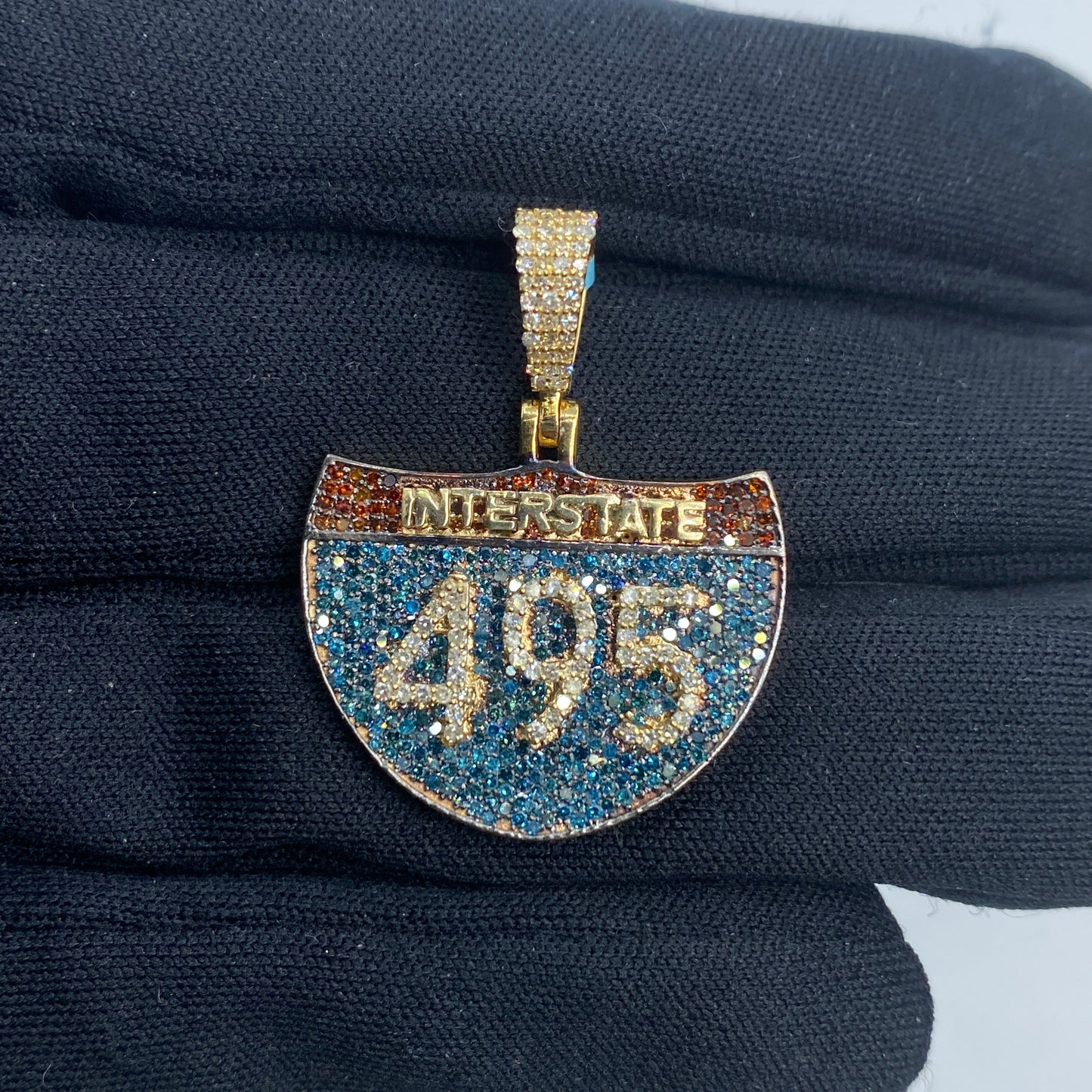 14K Interstate 495 Diamond Pendant FREE Chain Included