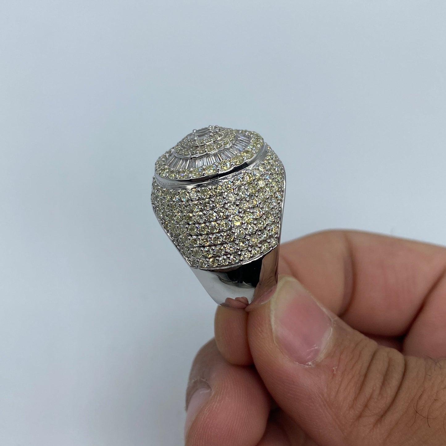 14K Circle Dome Diamond Baguette Ring