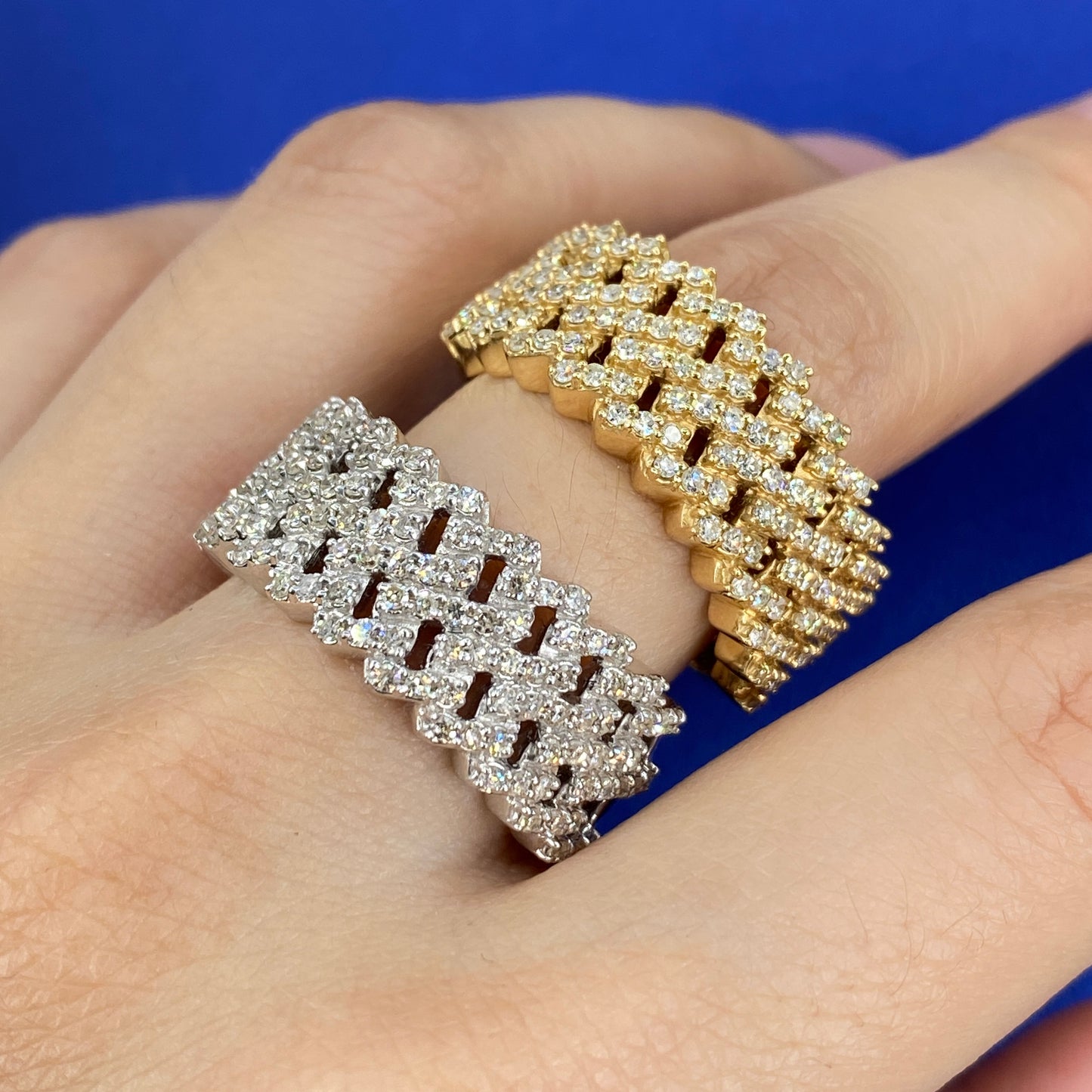 14K Double Cuban Link Diamond Ring