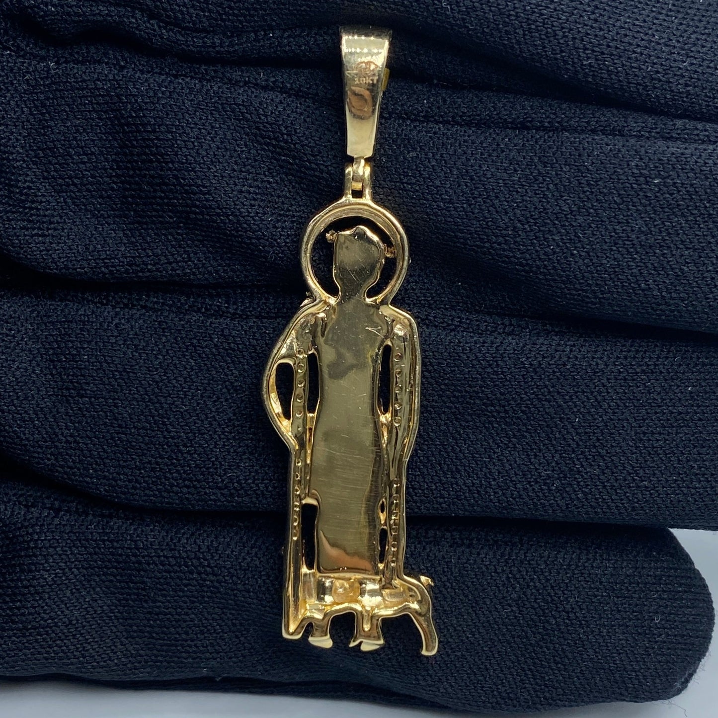 10K Saint Lazarus Diamond Pendant 1.8"