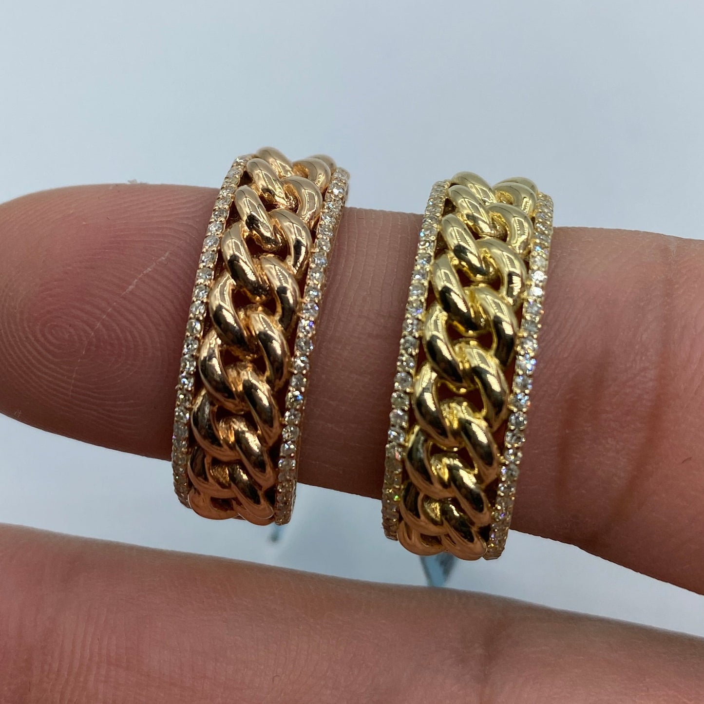14K Gold 8MM Cuban Link Banded Diamond Ring