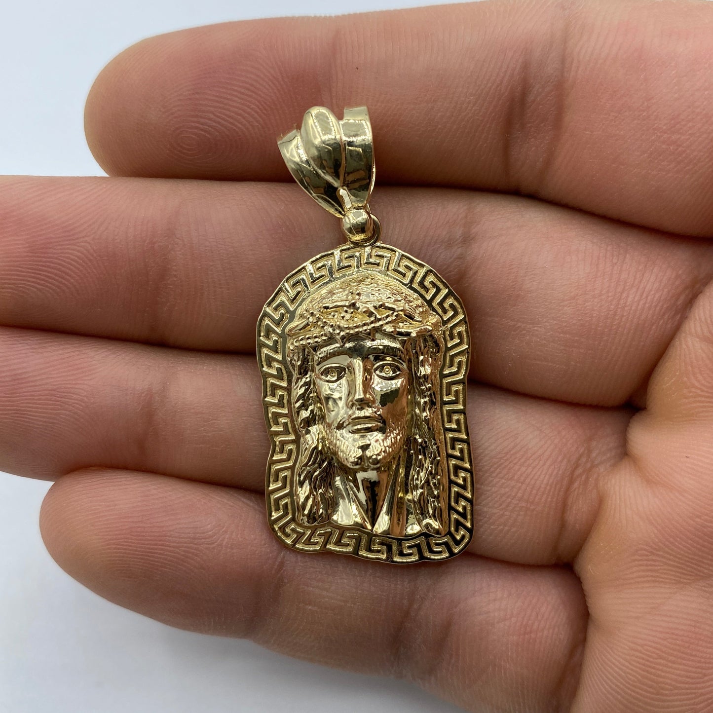 14K Jesus Head Medallion Pendant 1.75"