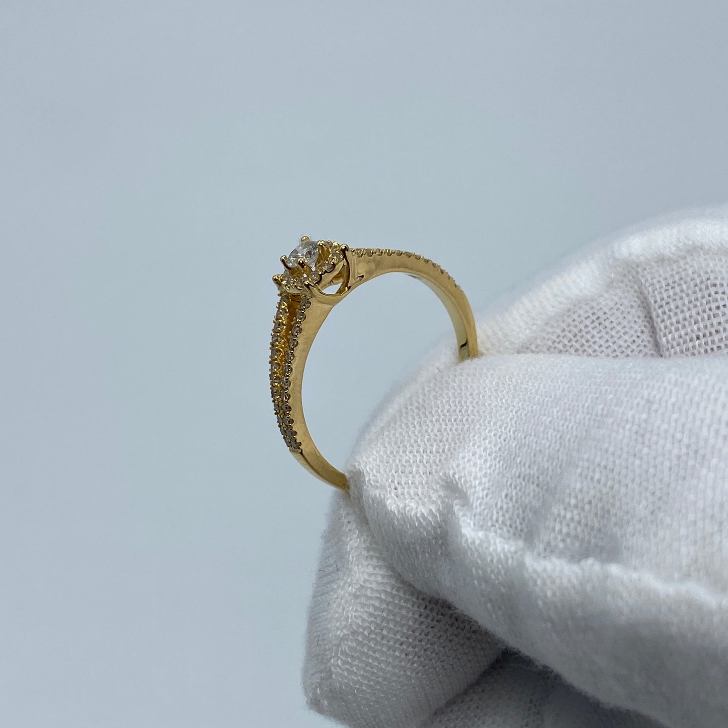 14K Yellow Gold Double Band Diamond Engagement Ring