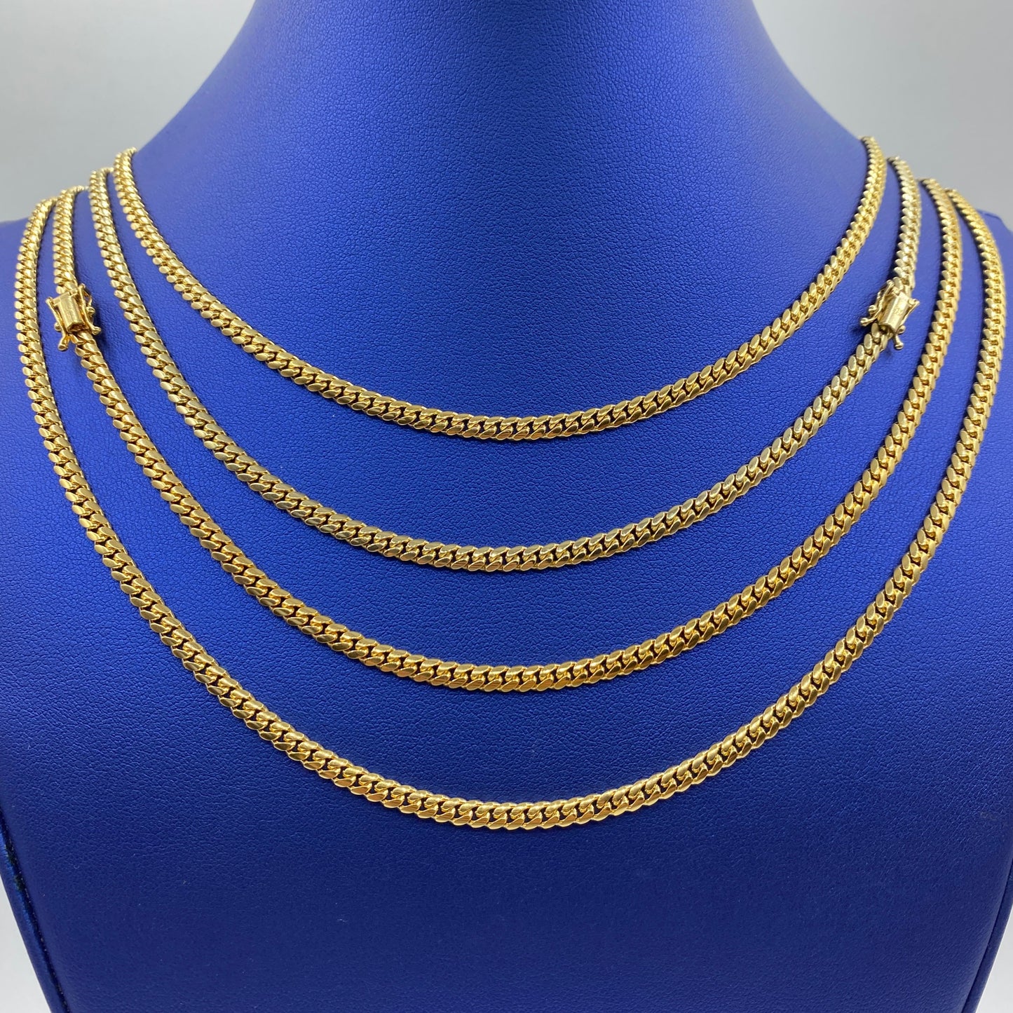 14K Gold 4MM Solid Miami Cuban Link Chains 18-24"