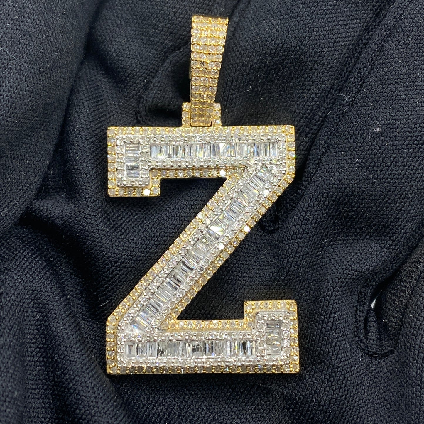 10K Varsity Initial Letter Diamond Baguette Pendants Full Collection