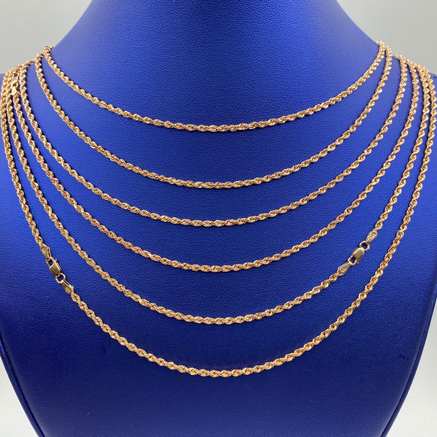 Rope Chain Necklace Real 14K Rose Gold Full Collection