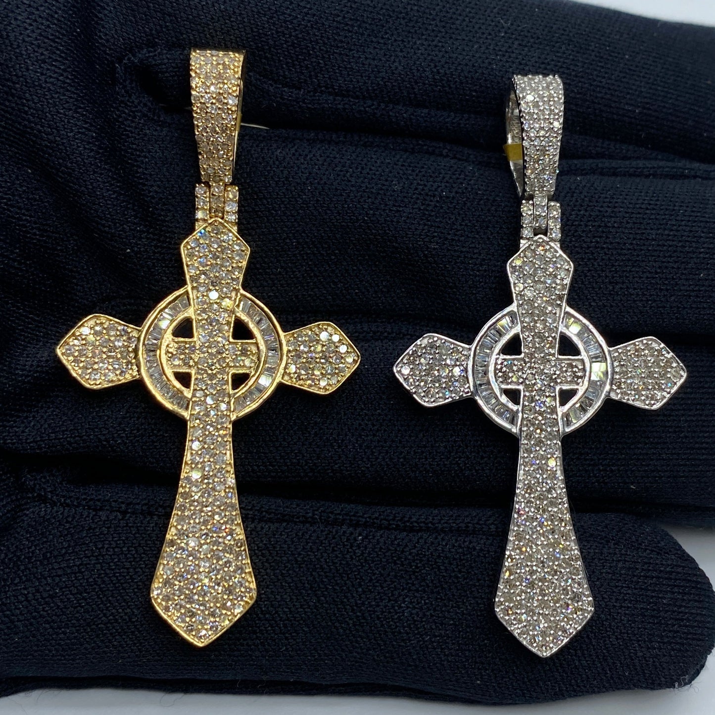 10K Celtic Cross Diamond Baguette Pendant 2.0ct