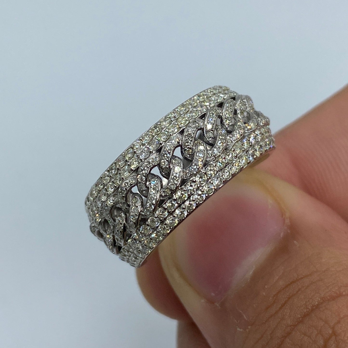 14K Gold 10MM Iced Cuban Link Banded Diamond Ring