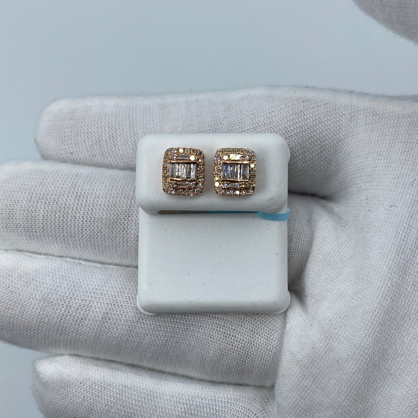 14K Jumbo Rectangle Halo Diamond Baguette Earrings