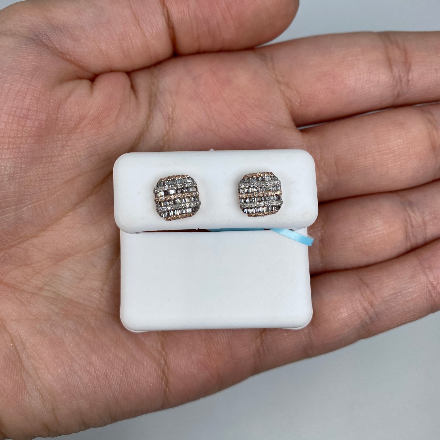 14K Square Stacked Diamond Baguette Earrings