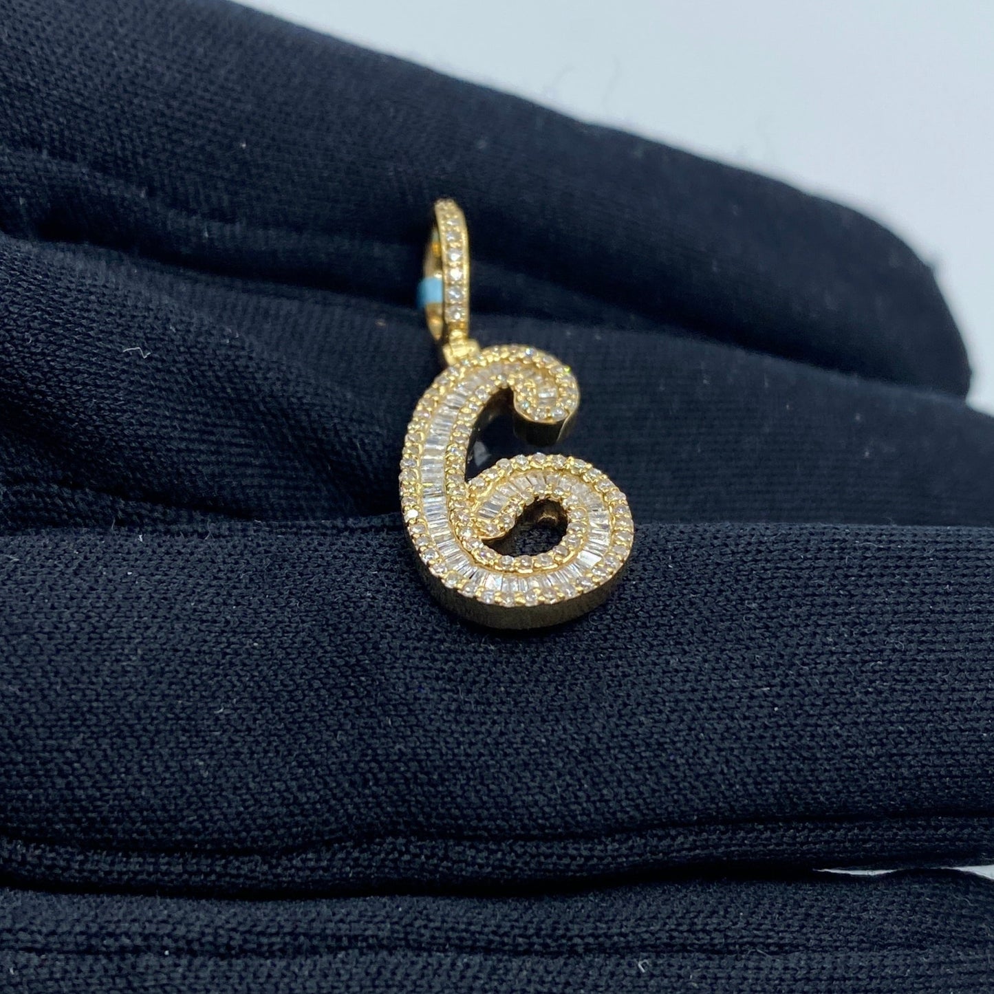 14K Number 6 Diamond Baguette Pendant