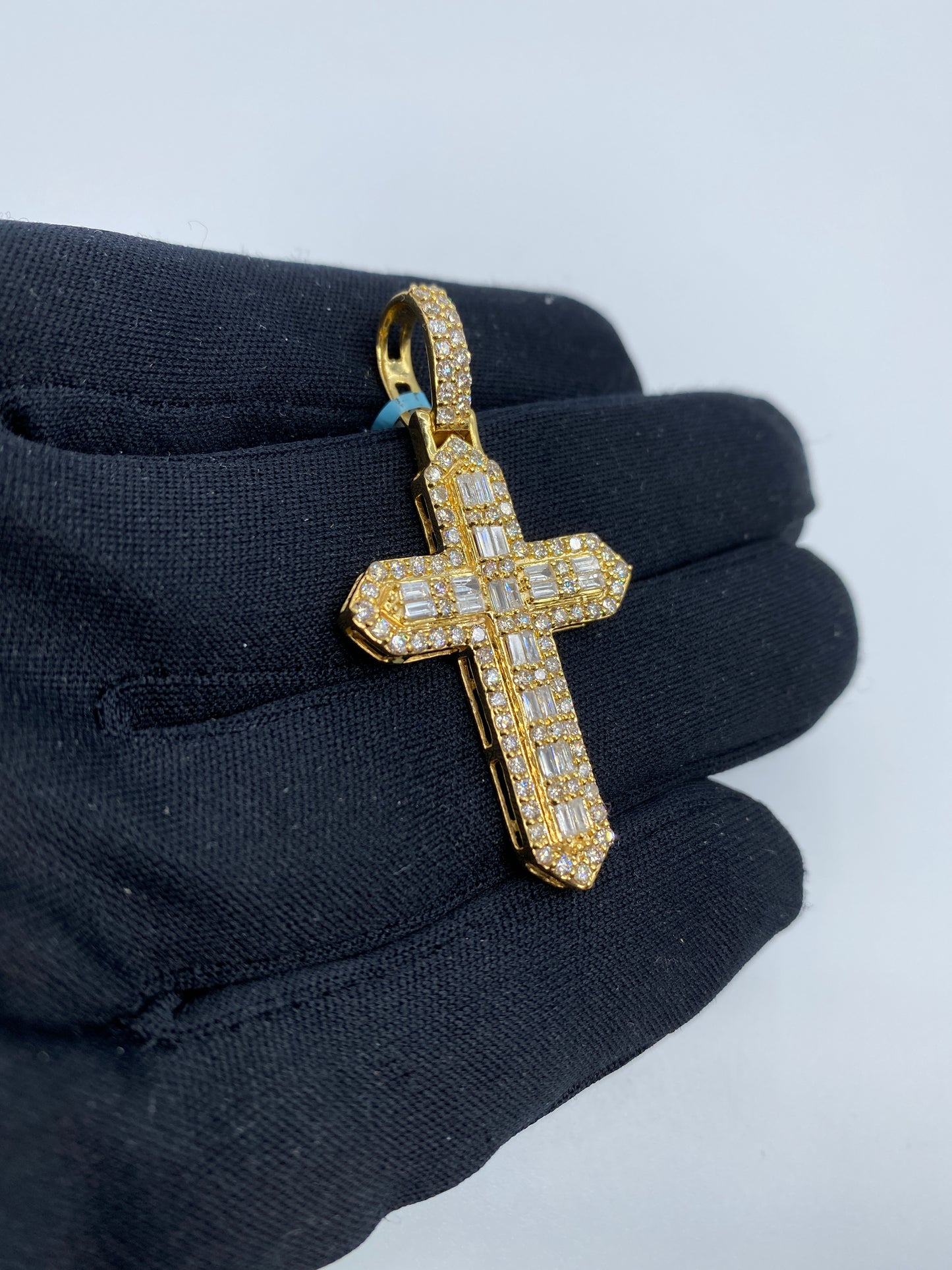 14K Cross Diamond Baguette Pendant