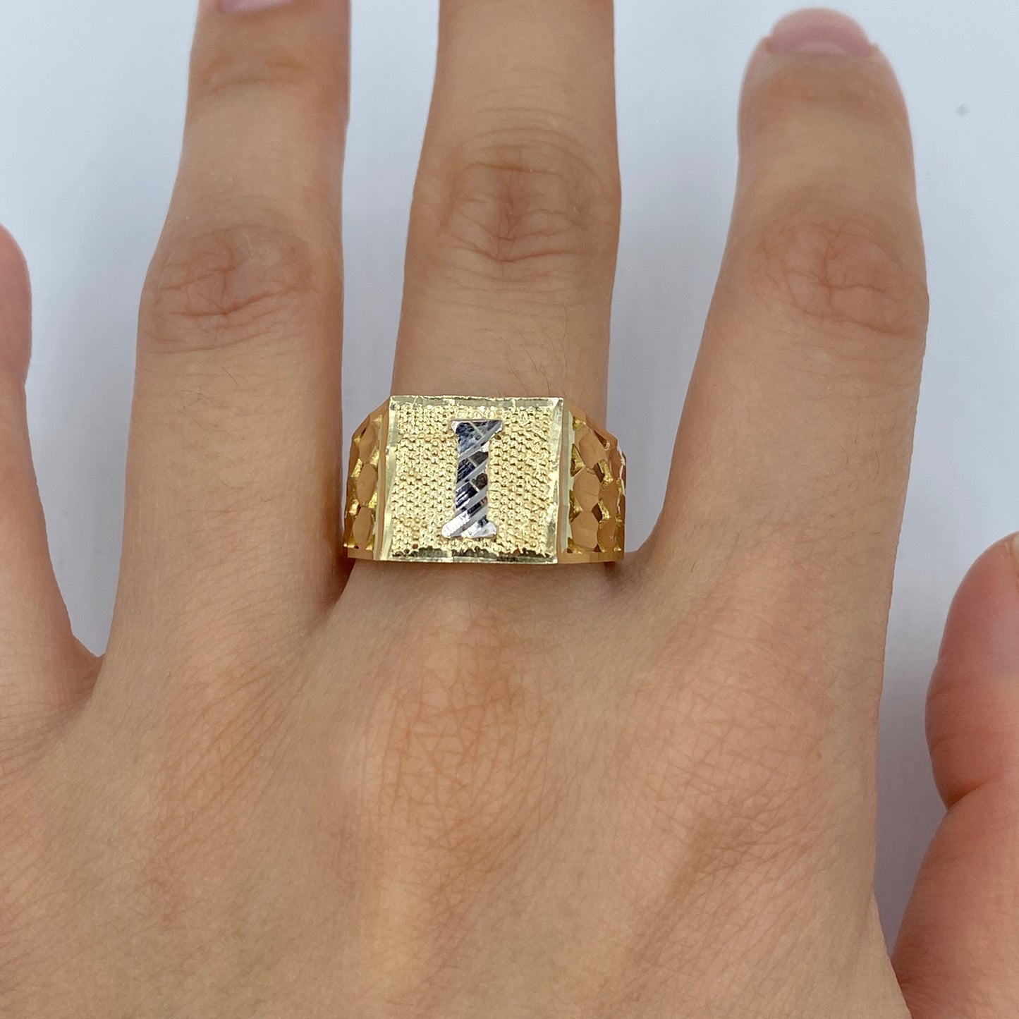 10K Initial Letter Square Block Ring