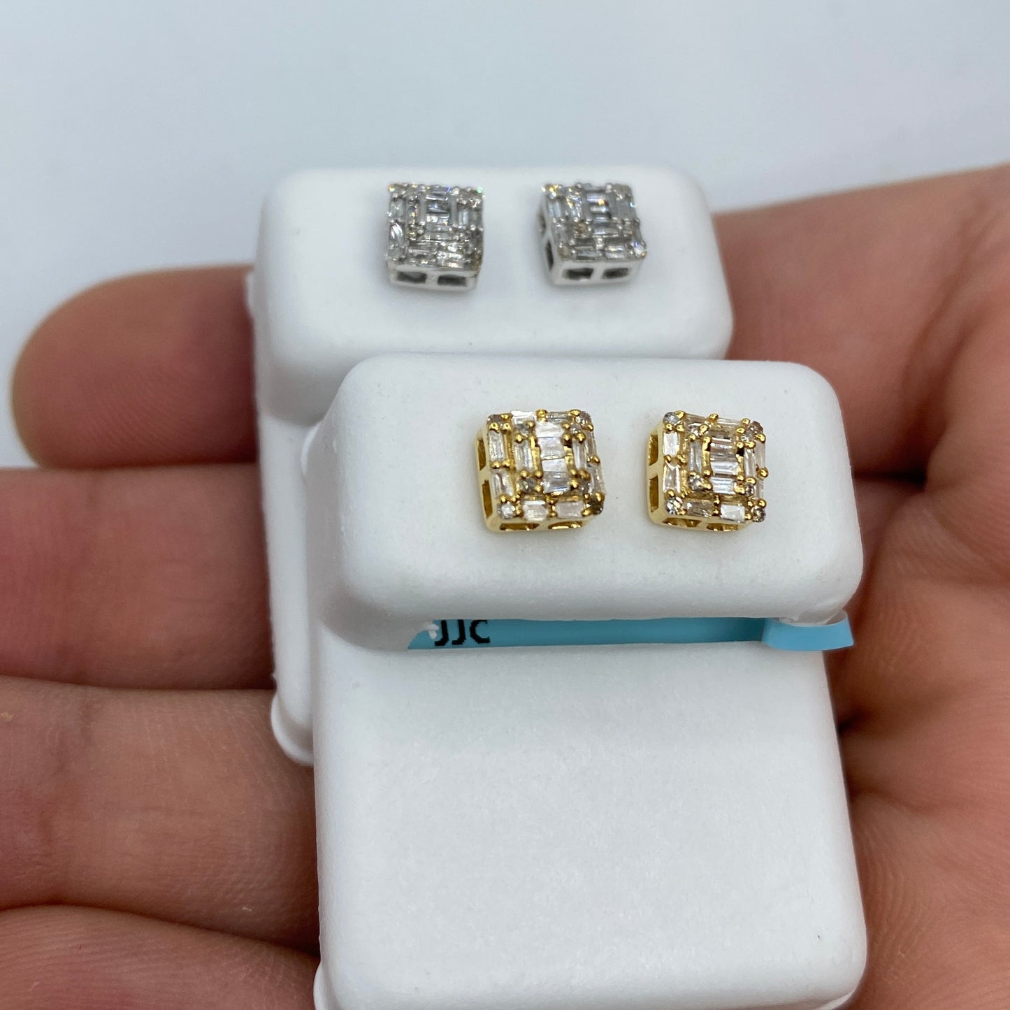 14K Square Box Diamond Baguette Earrings 0.35ct
