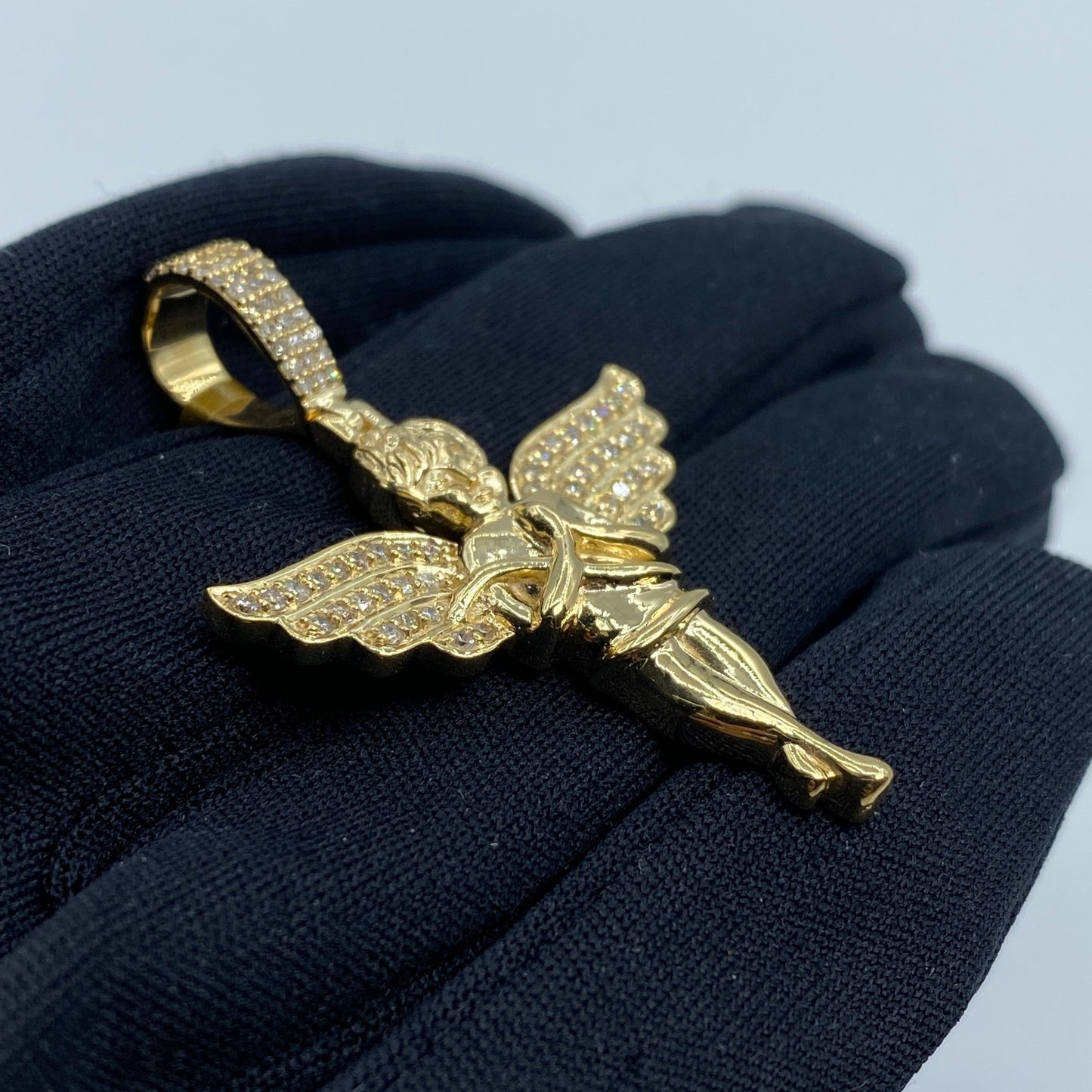 10K Baby Angel Diamond Pendant 1.7"