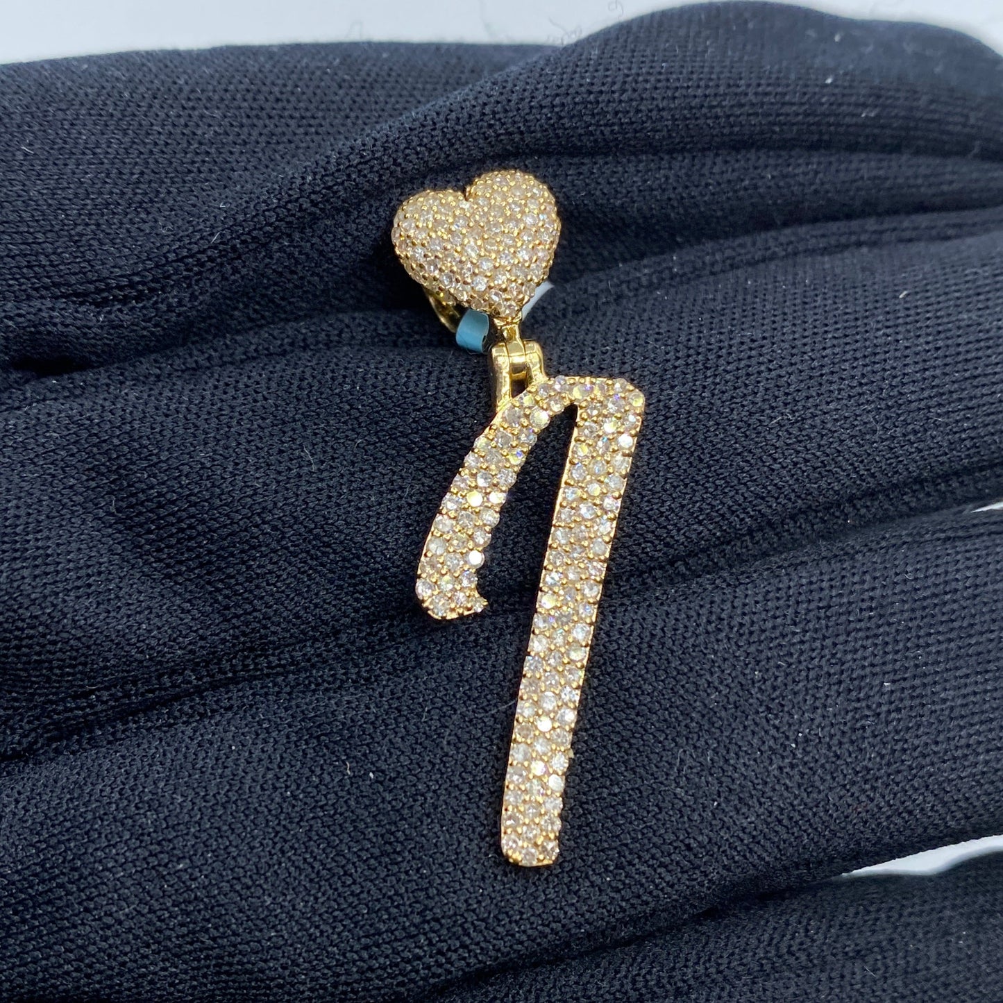 14k Initial I Script Heart Pendant