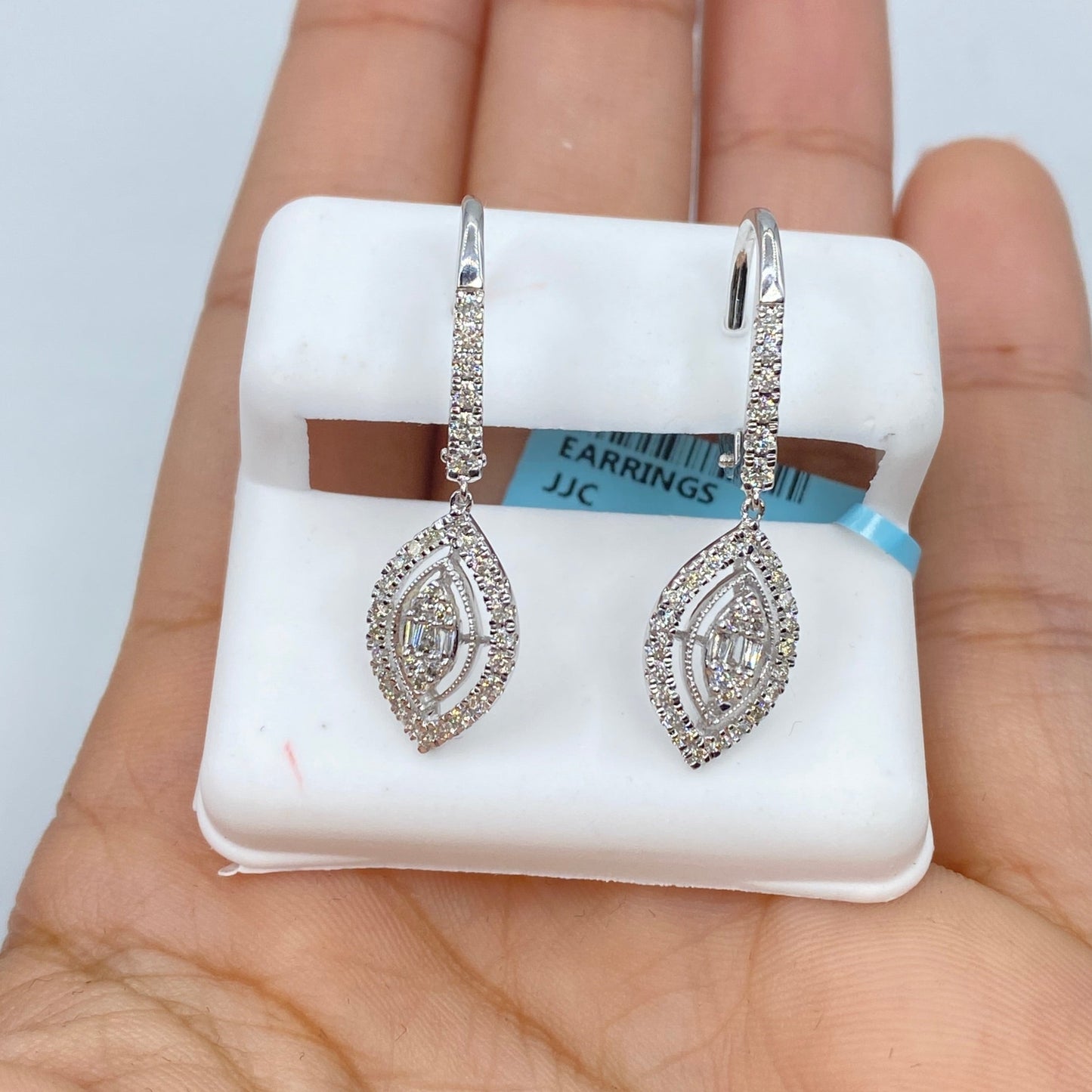 14K Navette Diamond Dangling Earrings