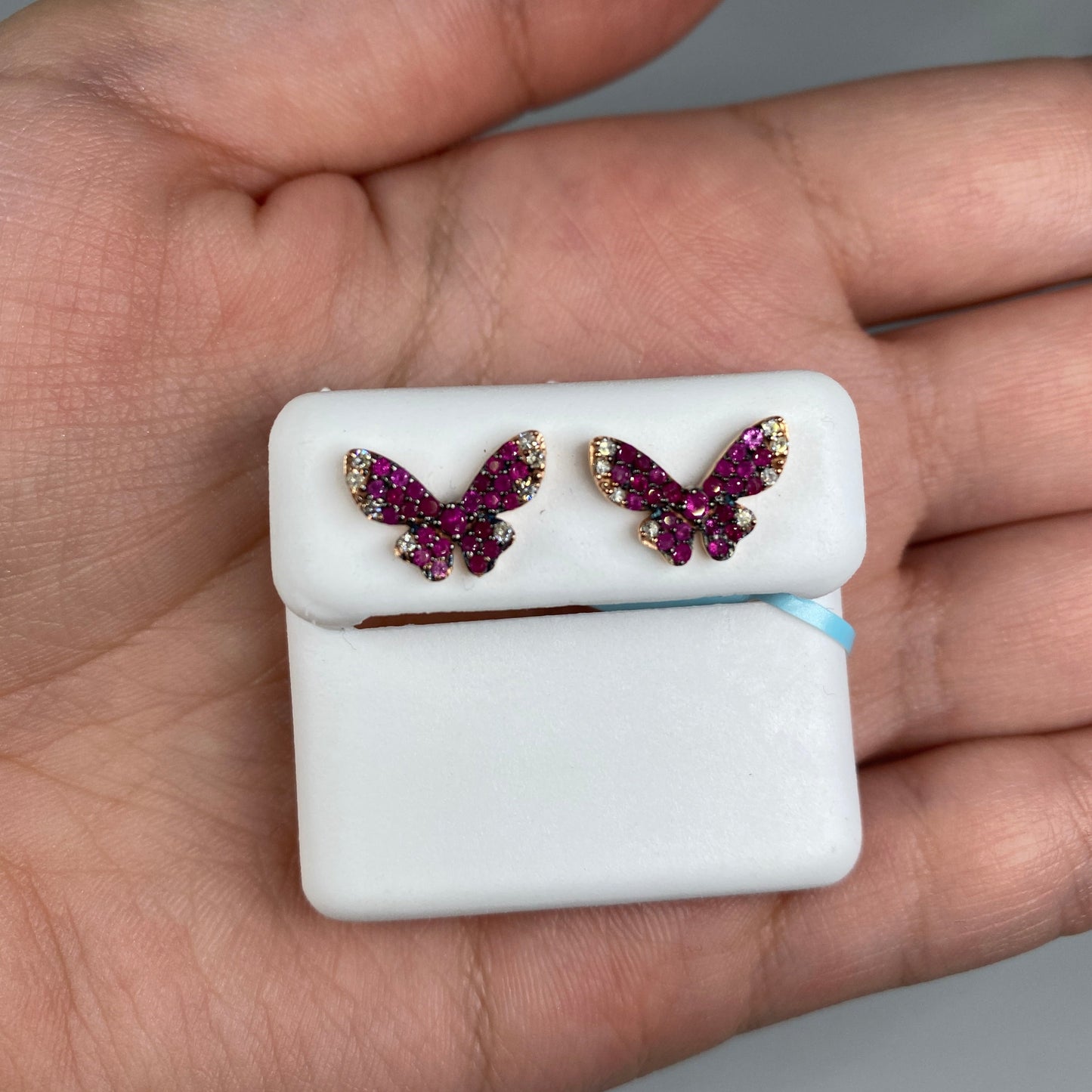 14K Purple Butterfly Diamond Earrings