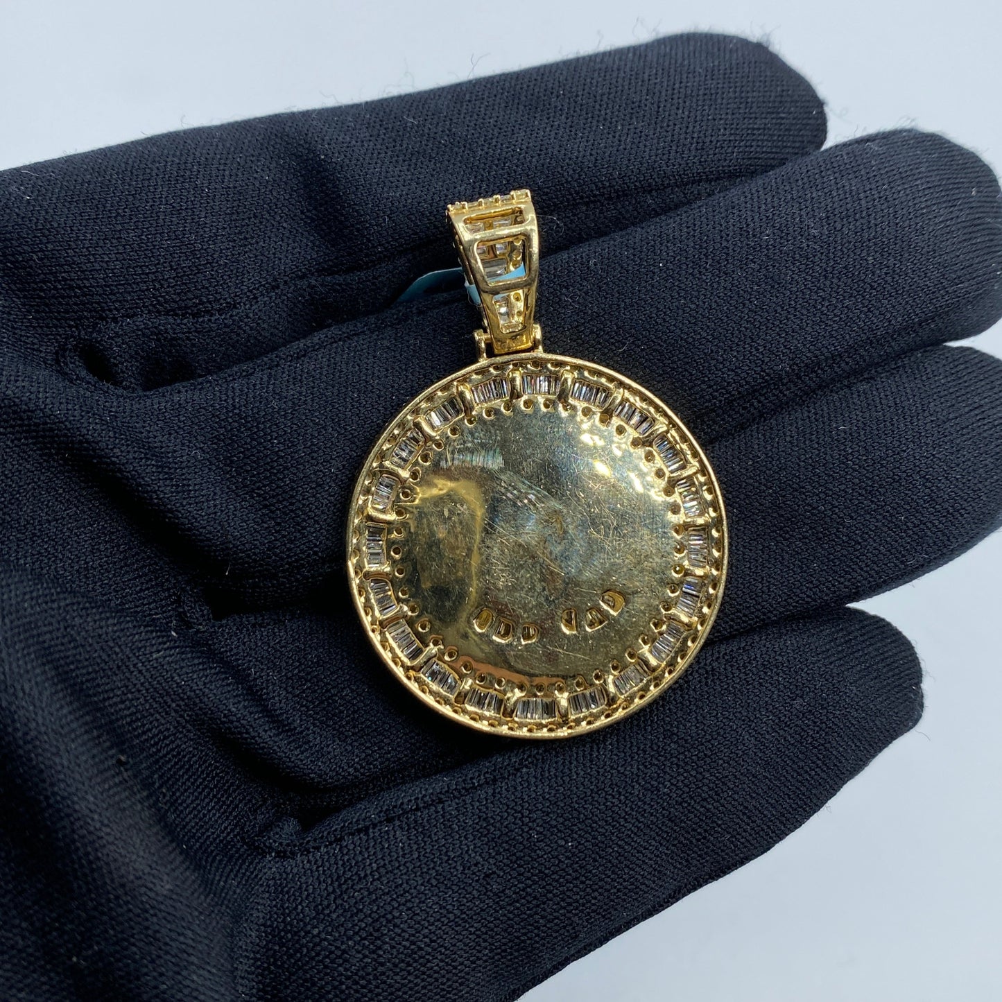 14K Praying Hands Diamond Baguette Pendant