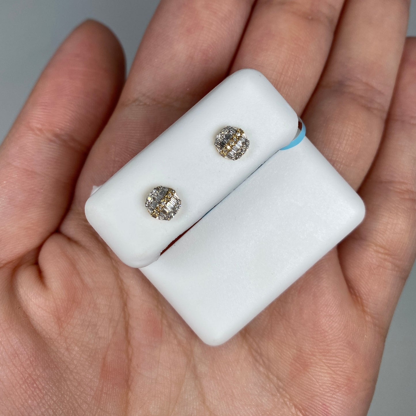 14K Circle Diamond Baguette Earrings