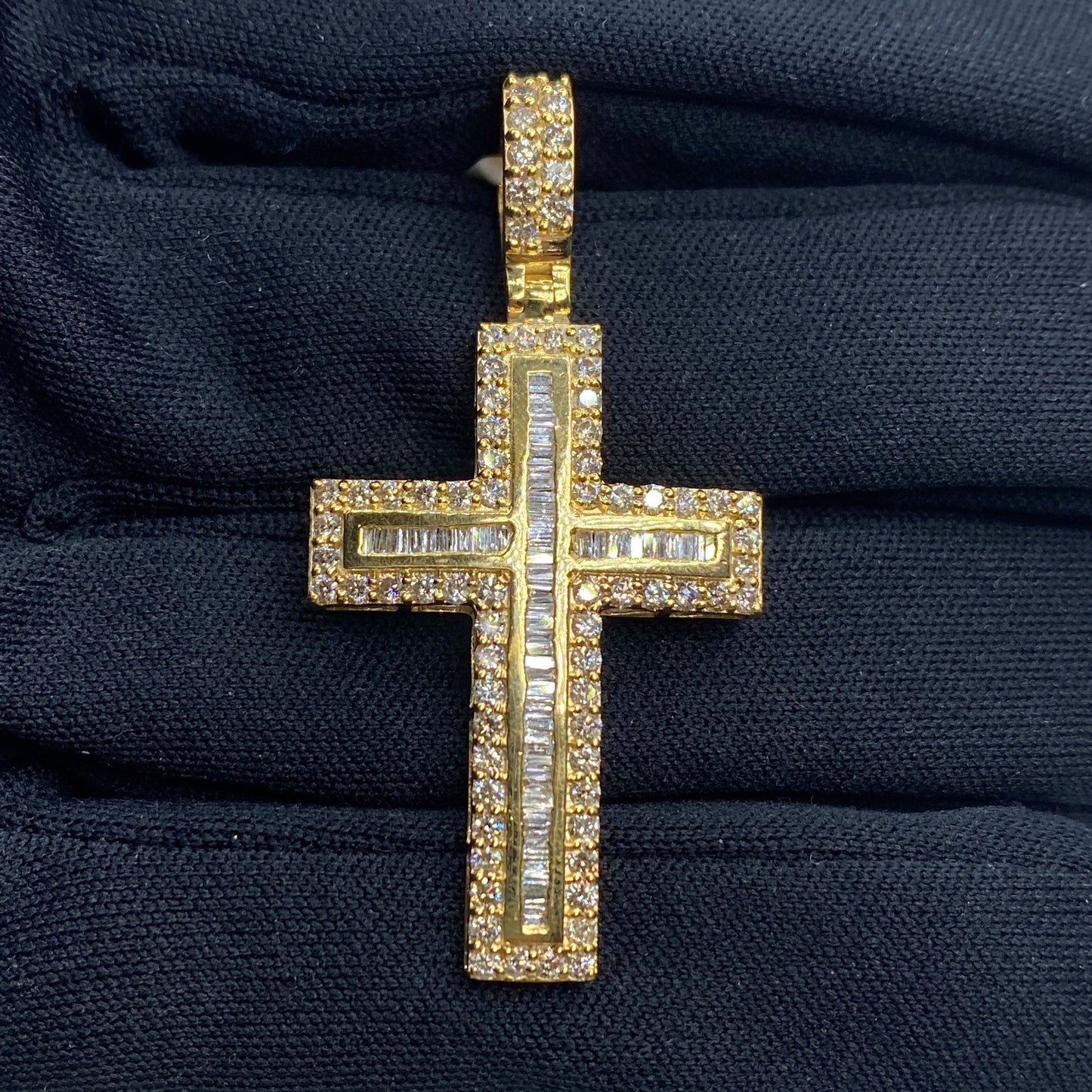 10K Latin Cross Diamond Baguette Pendant