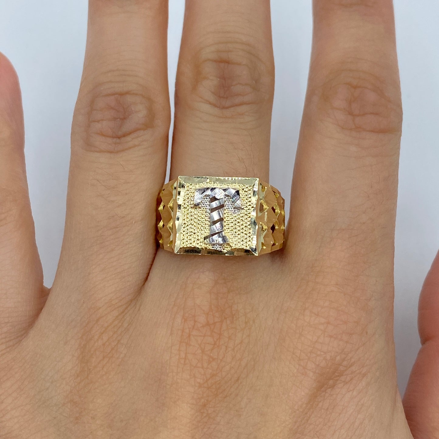 10K Initial Letter Square Block Ring