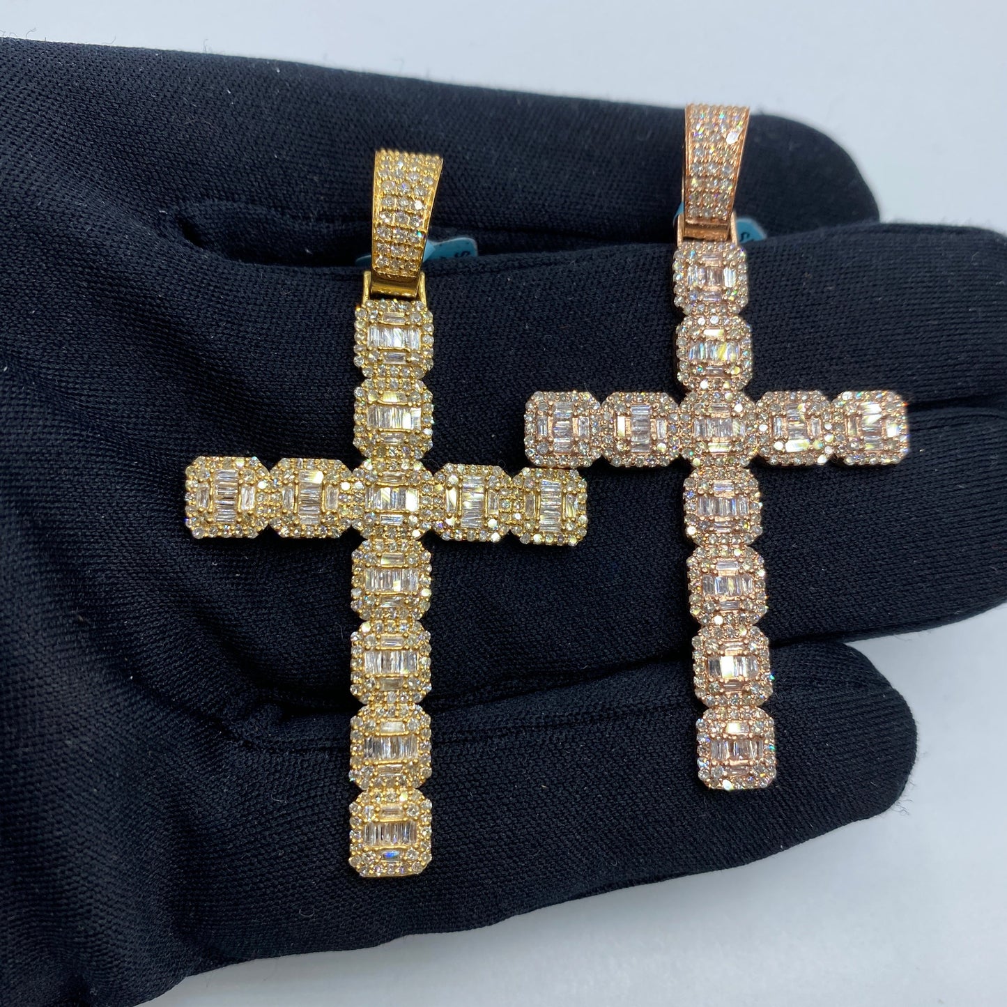 14K Square Cross Diamond Baguette Pendant