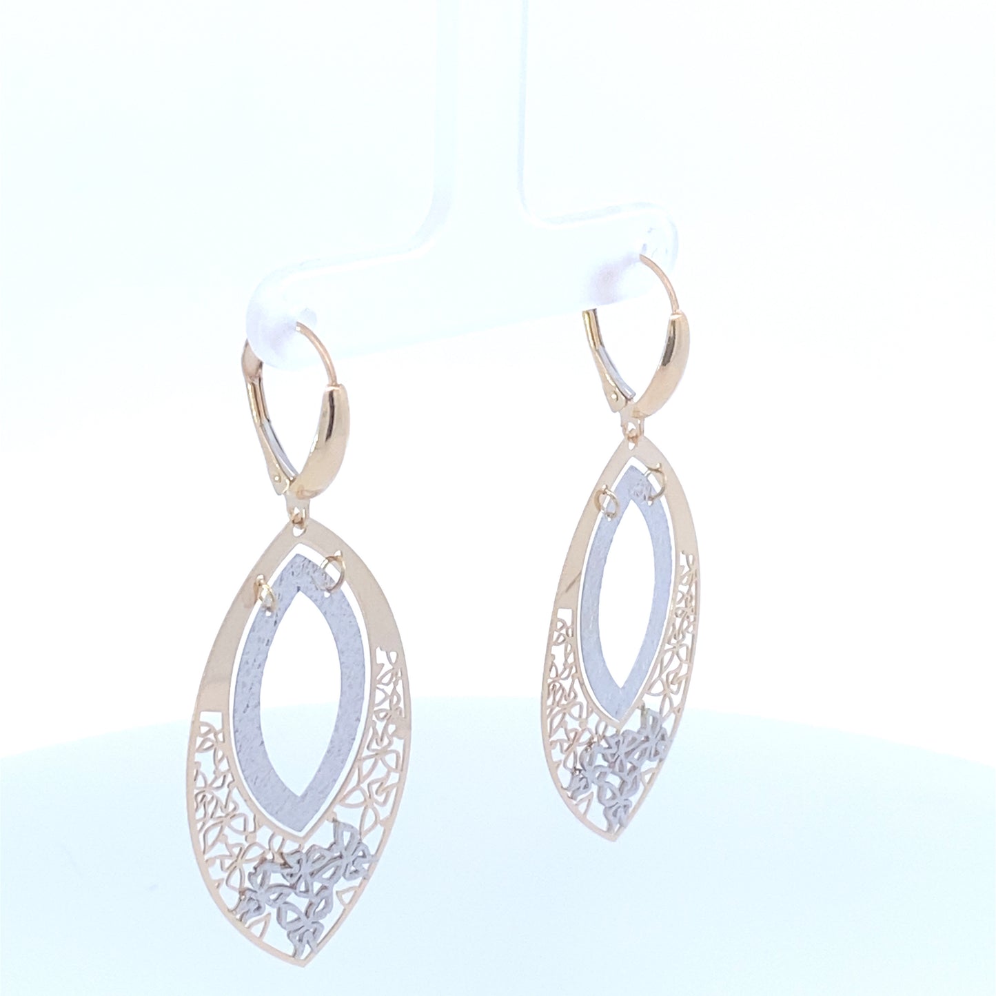 14K Gold Oval Hanging Earrings