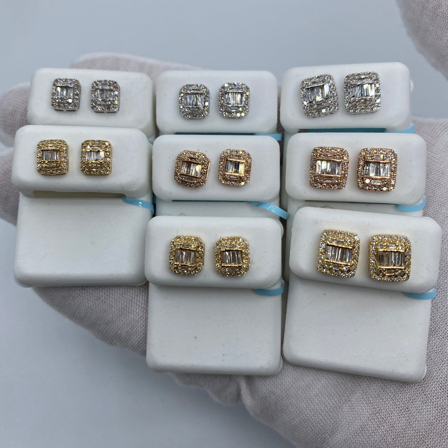 14K Jumbo Rectangle Halo Diamond Baguette Earrings