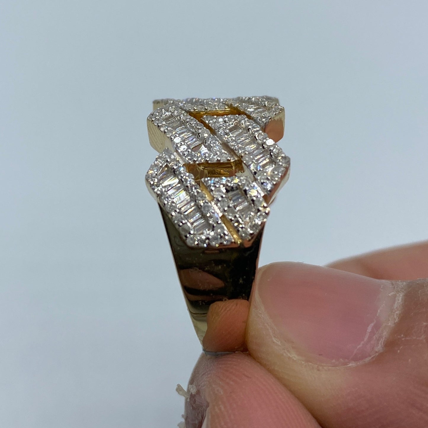 14K Gold 13MM Cuban Link Diamond Baguette Ring