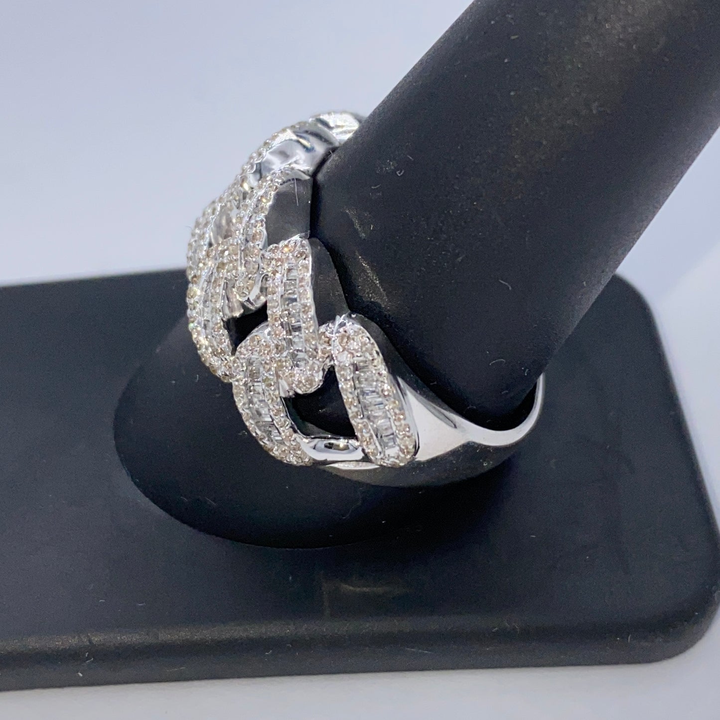 10K Chubby Cuban Link Diamond Baguette Ring