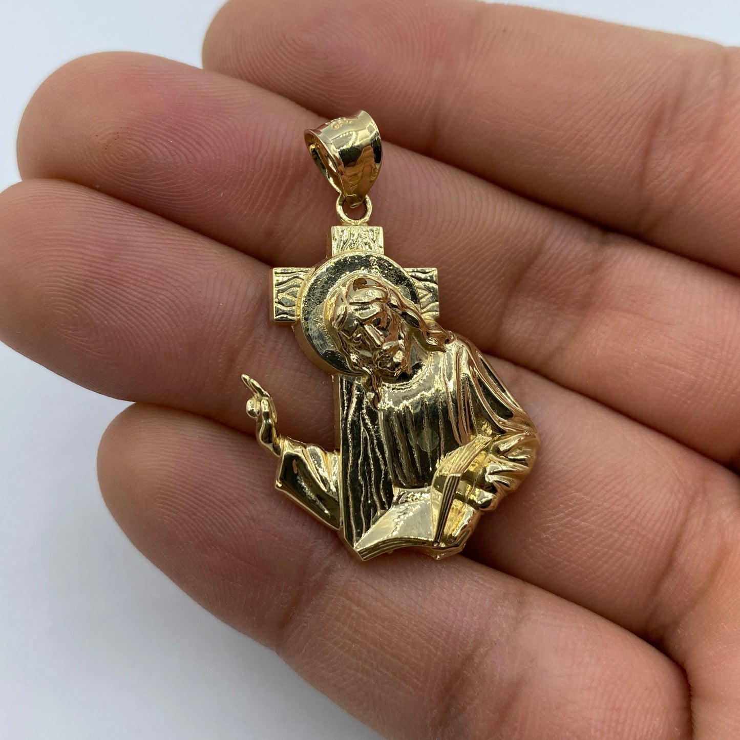 14K Jesus Carrying Cross Pendant 1.5"