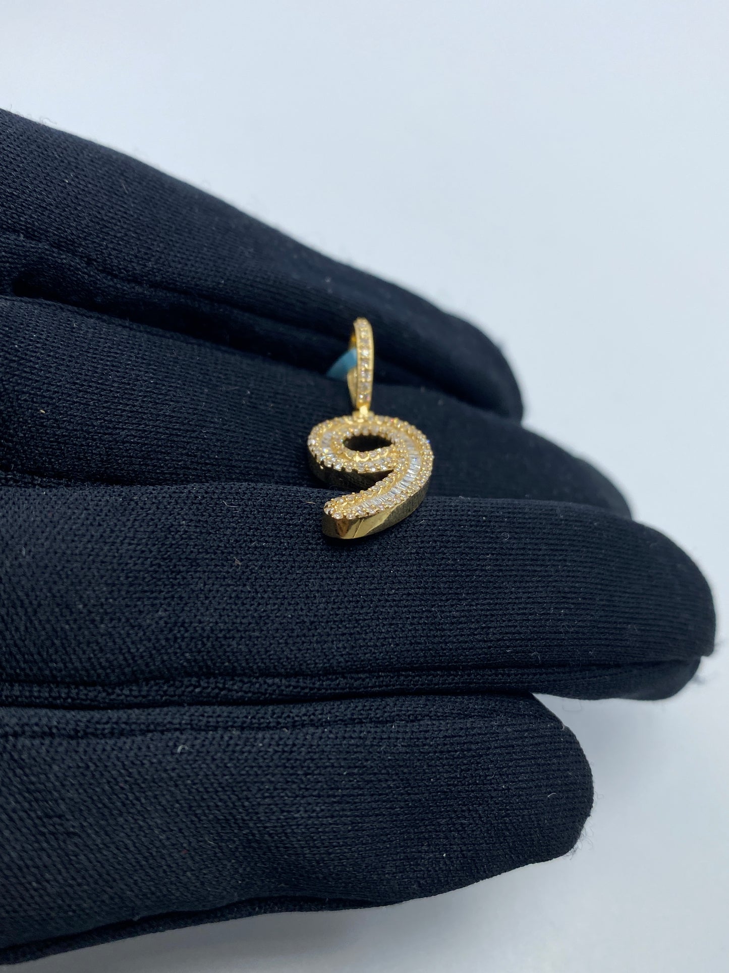 14k Number 9 Diamond Baguette Pendant