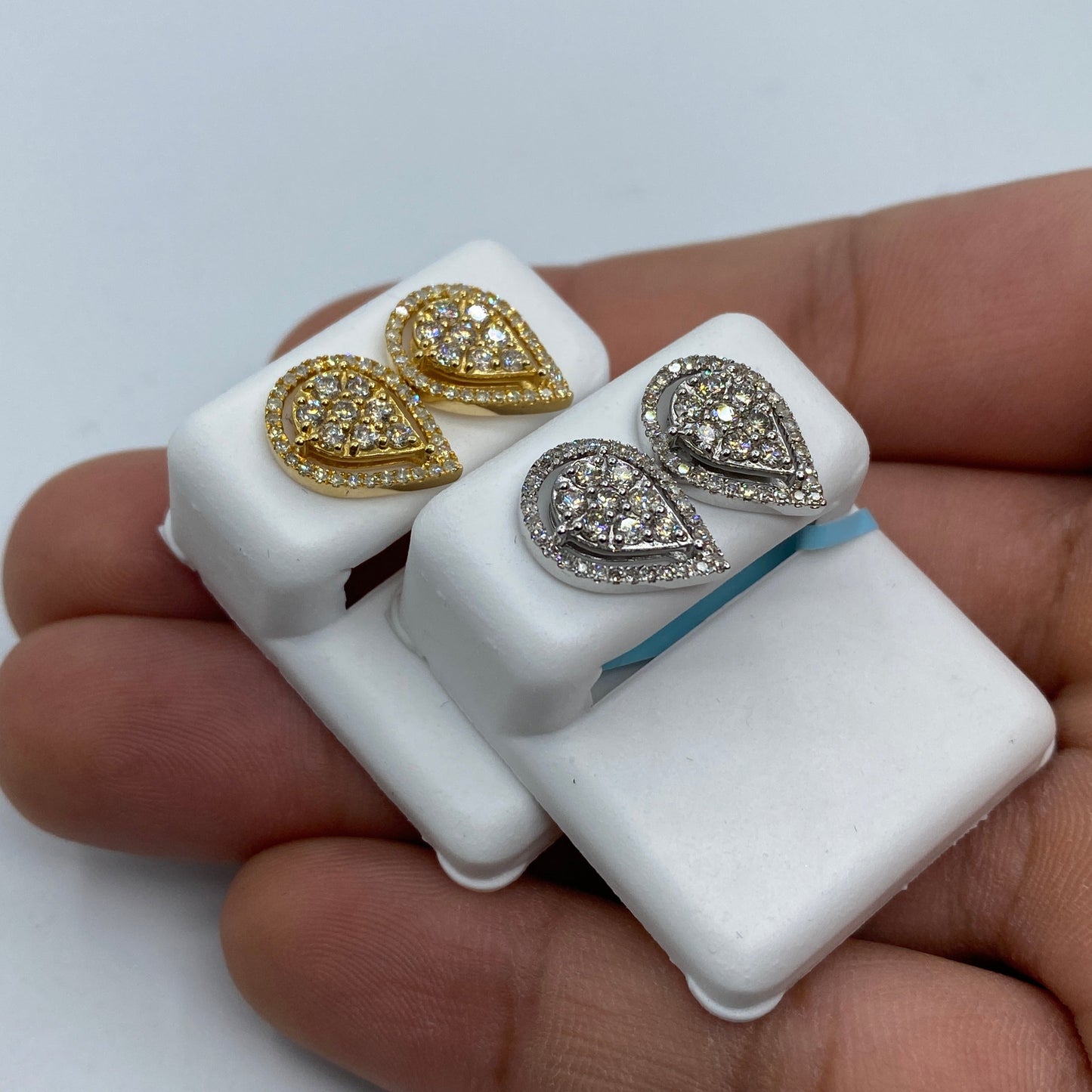 14K Pear Shaped Halo Diamond Earrings