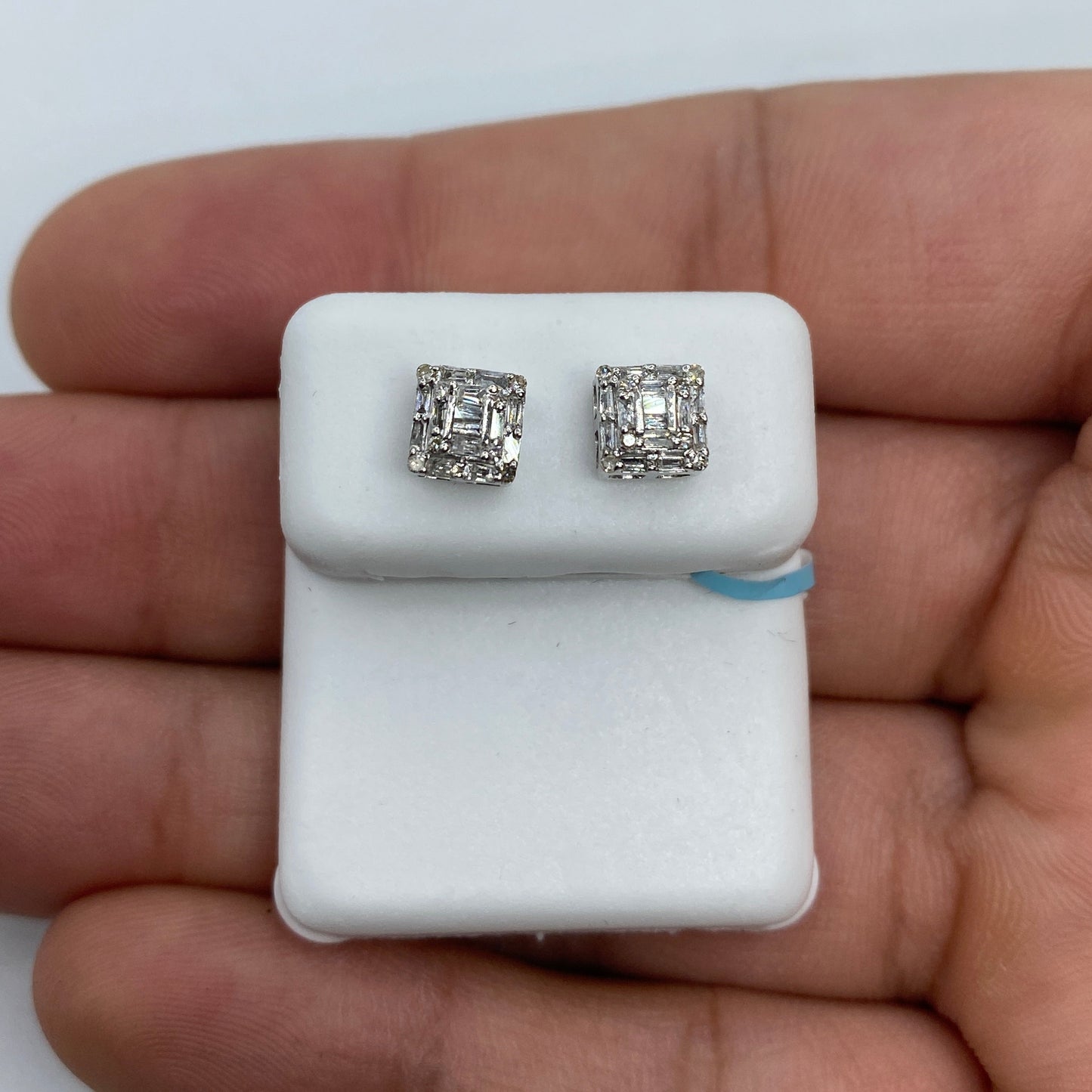 14K Square Box Diamond Baguette Earrings 0.35ct