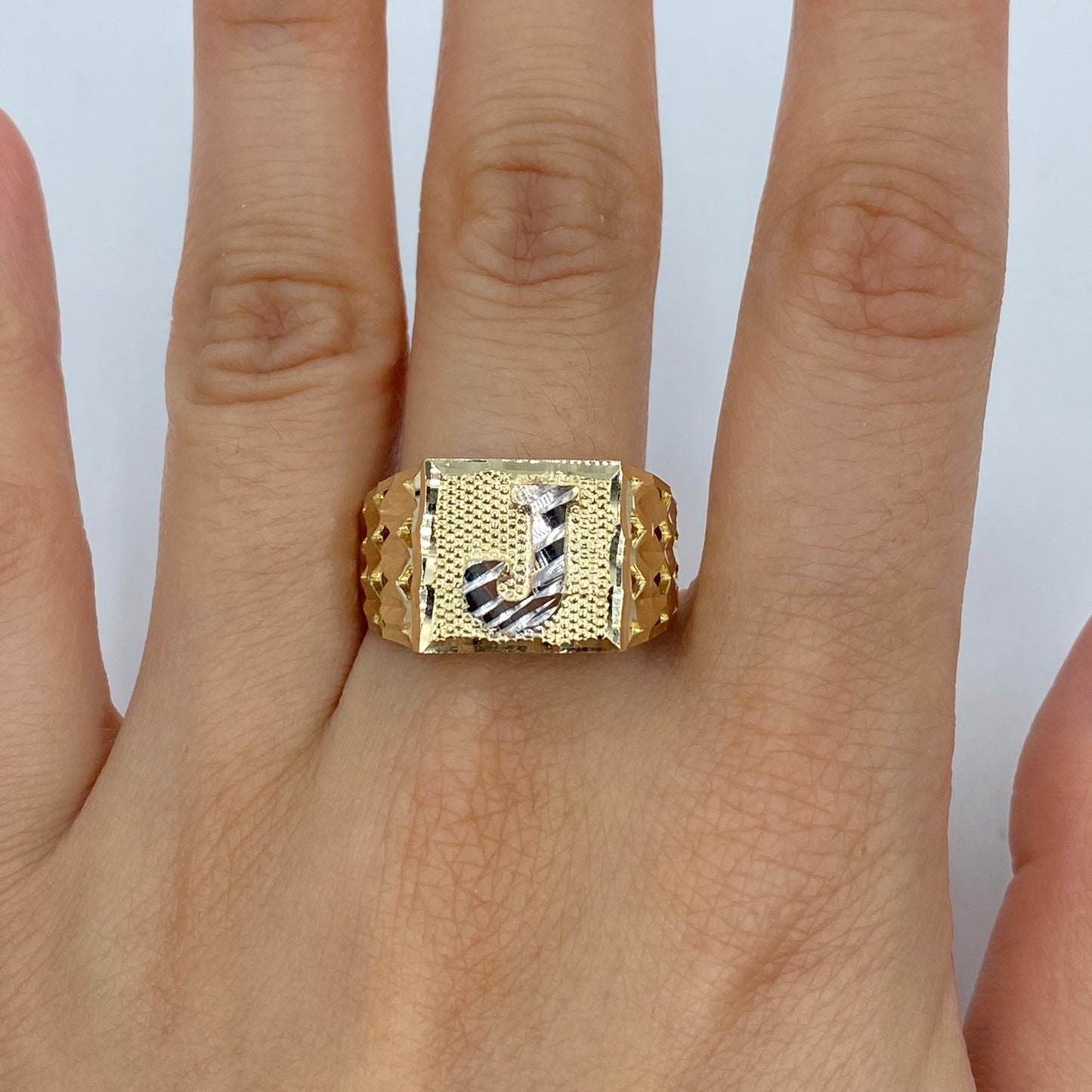 10K Initial Letter Square Block Ring