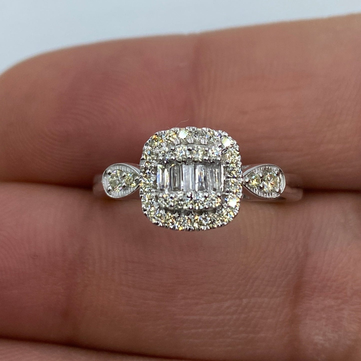 14K Square Diamond Baguette Engagement Ring